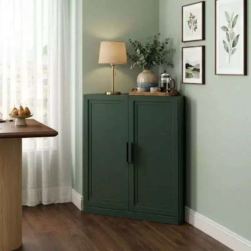 Dovelina hoekkast met verstelbare planken, dressoir, buffetkast, wijnkast en keuken- en eetkamerkast met houten deuren – 31H x 31W, 36H x 31W