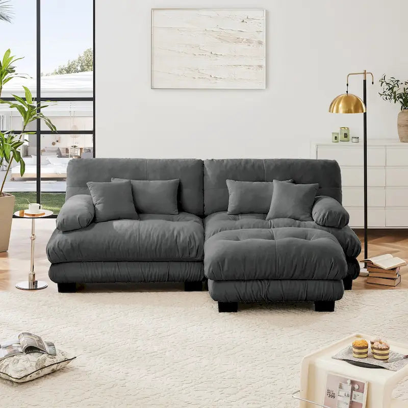 L-förmiges Zweisitzer-Sofa aus Chenille mit Lendenkissen