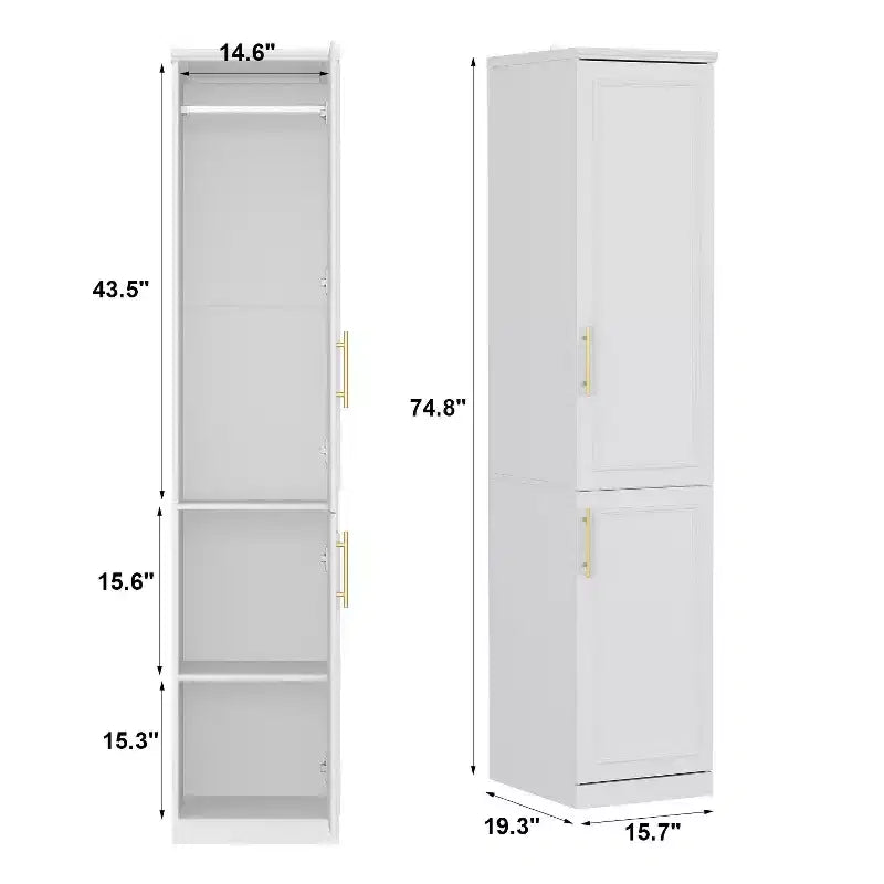 Armoire-penderie modulaire blanche luxueuse Famapy avec ferrures dorées : portes à panneaux et design à portes mixtes  Dressing élégant et personnalisé pour chambres