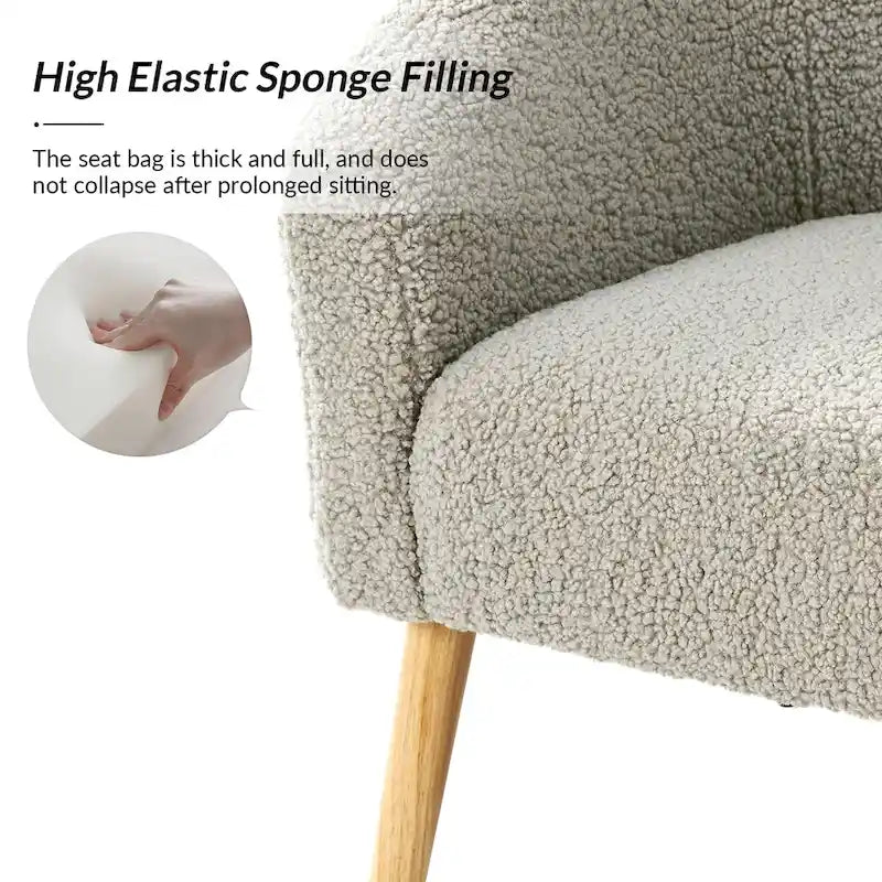 Sheila moderne fauteuil van 30 W met bouclébekleding en poten van massief hout, set van 2, van HULALA HOME