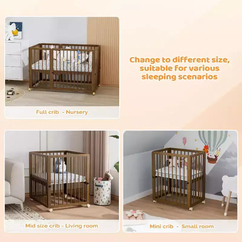 JOYMOR 8-in-1-Umbaubabybett, inklusive 2 Matratzen, umwandelbar in Stubenwagen, mittelhohes Babybett, großes Babybett, Tagesbett, Kleinkinderbett und Laufstall