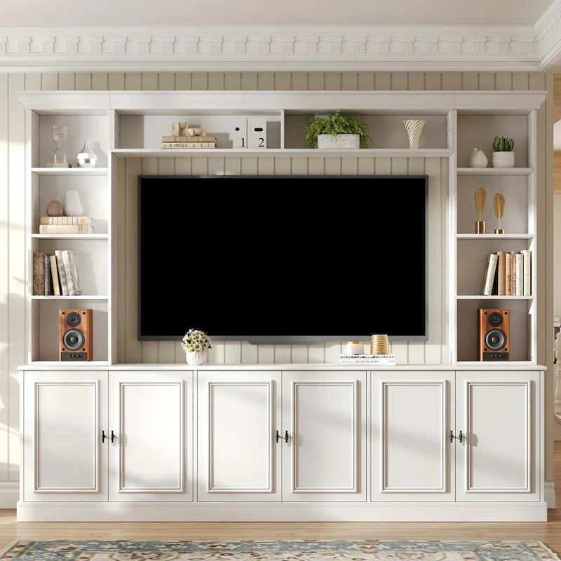 4-Piece Entertainment Center Wall Unit Set with Bridge for TVs Up to 70 , TV Stand W/Adjustable Shelves, Large Media Console