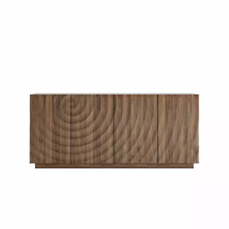 59 moderner Spiralen-Sideboard-Schrank, niedriges dekoratives Aufbewahrungsmöbel für den Eingangsbereich mit Türen in 3D-Wellenoptik