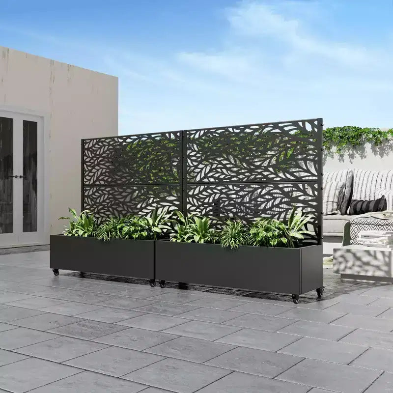 MAYEERTY plantenbak met trellis, ijzer, zwart, lamellen, Classic Helen Street 01, gecombineerde stijl, 72 x 47 x 16 inch, set van 3