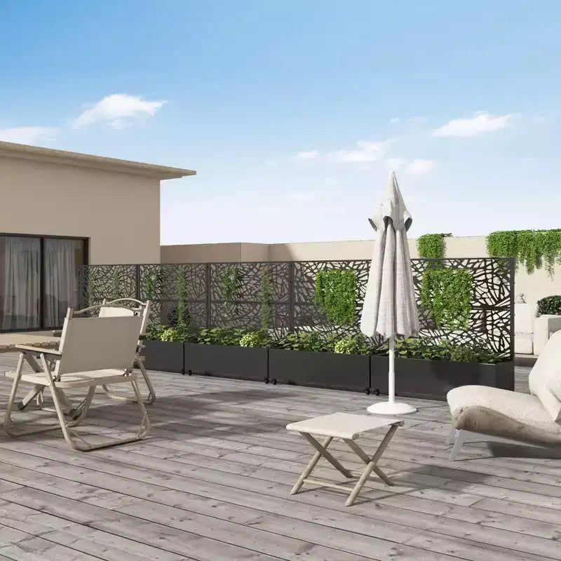MAYEERTY plantenbak met ijzeren trellis, zwart net, stijl 01, 72x47x16in, set van 3
