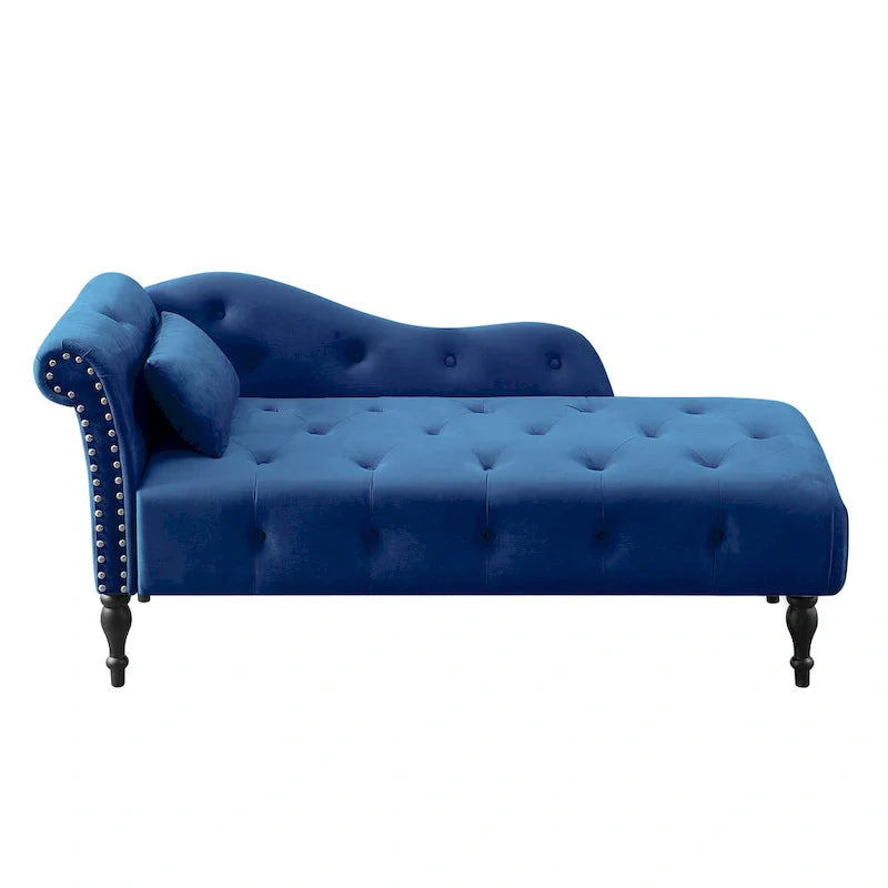 Chaise longue moderne de 60,6 po, revêtement en velours, boutons capitonnés, pieds en bois massif et clous décoratifs