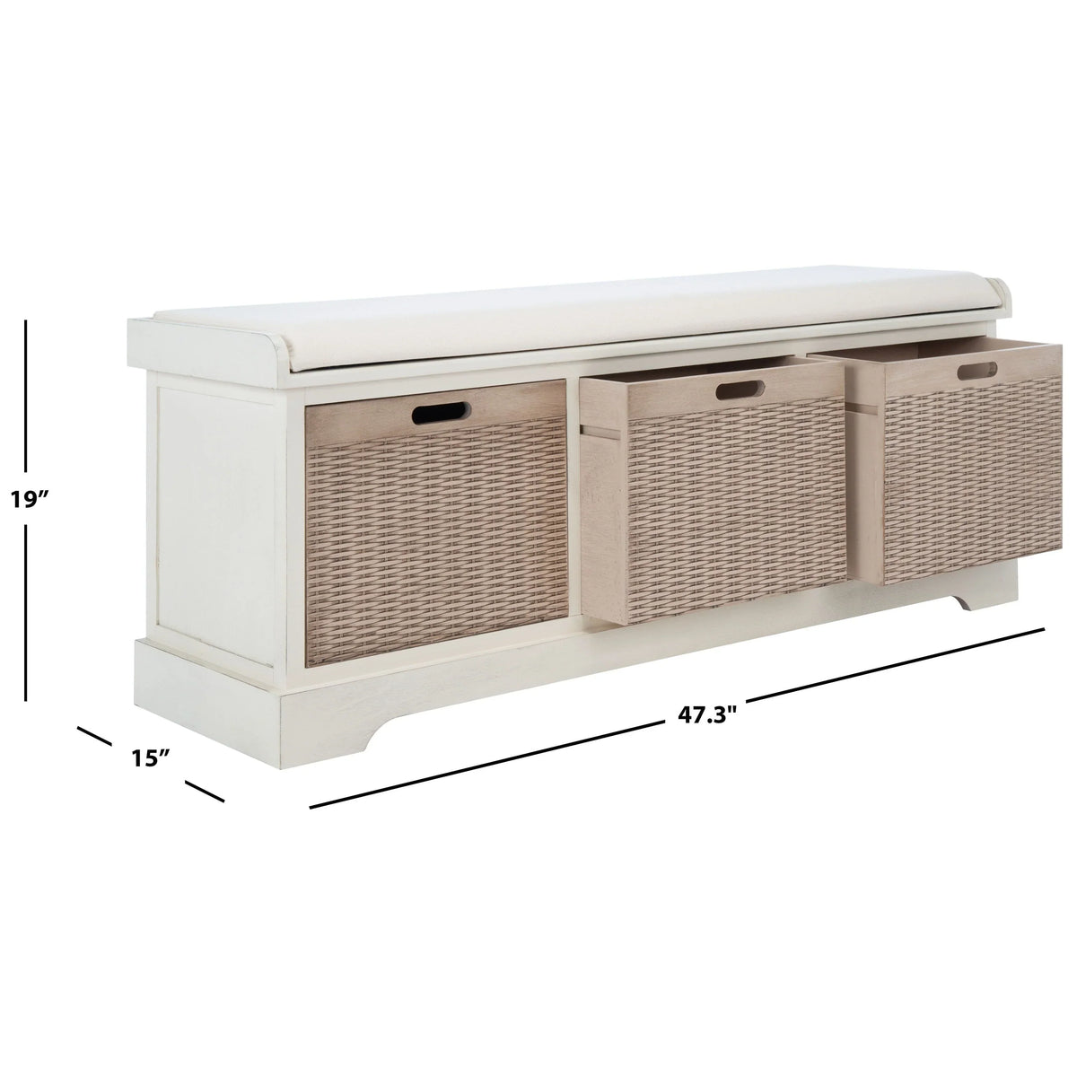 SAFAVIEH Fiorello minderli, 3 çekmeceli depolama pufu - 47.3 W x 15 L x 19 H - 47Wx15Dx19H