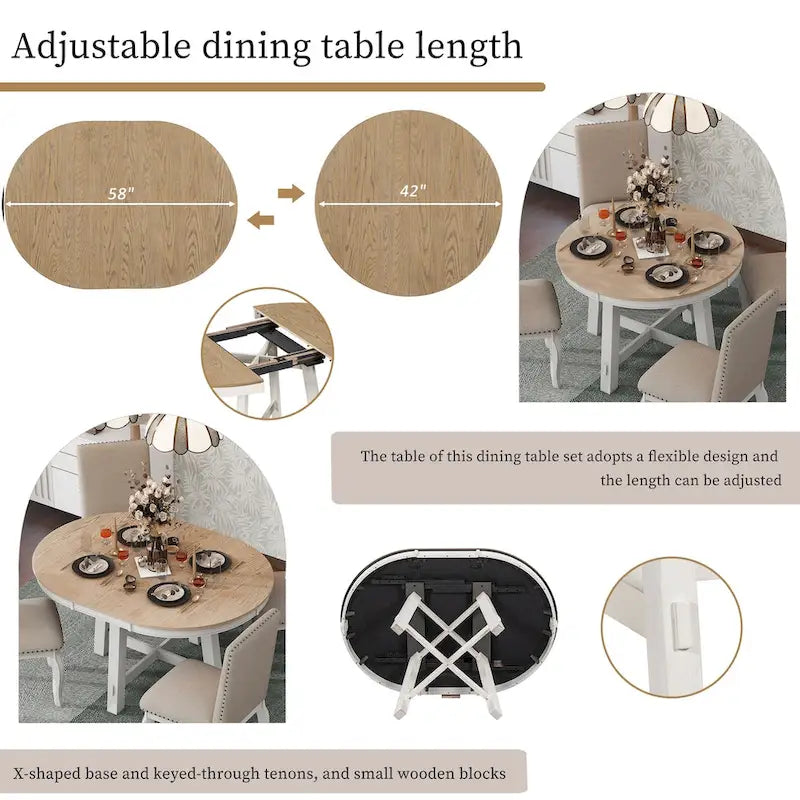 Ronde uitschuifbare eettafel in landelijke stijl met houten keukentafelblad en verlengblad van 16 inch