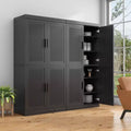 Credenza decorativa nera in vimini effetto legno alta 62 cm con anta e 12 ripiani