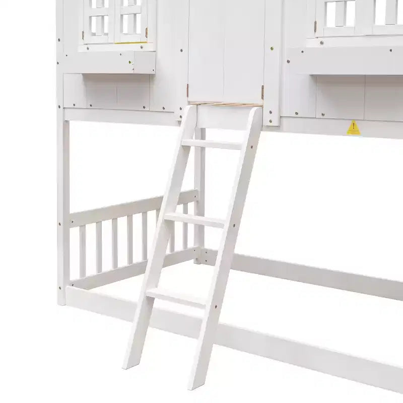 İki Kişilik Ev Şeklinde Çatı Yatağı, Çocuklar için Merdivenli ve Korkuluklu Ahşap Oyun Evi Çatı Yatağı