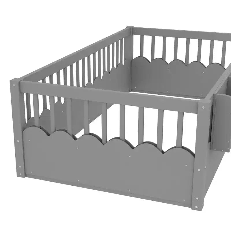 Lit cabane Montessori simple en bois Bellemave pour enfants, avec barrière surélevée et bibliothèque, pour filles et garçons