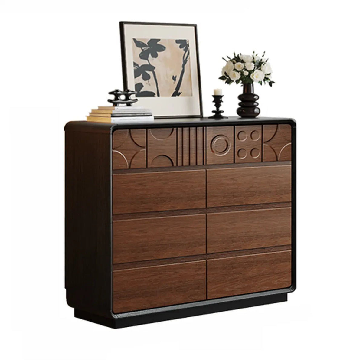 Art Deco Inspired Wood Dresser with Geometric Carvings