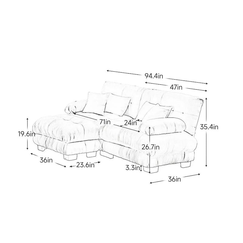 L-förmiges Zweisitzer-Sofa aus Chenille mit Lendenkissen