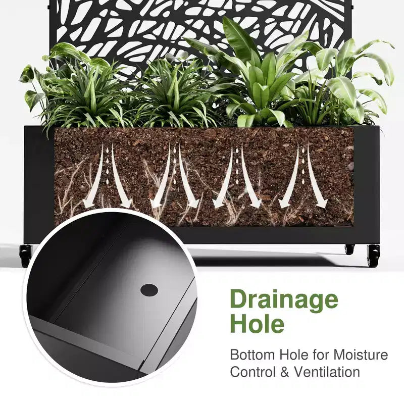 MAYEERTY plantenbak met ijzeren trellis, zwart net, stijl 01, 72x47x16in, set van 3