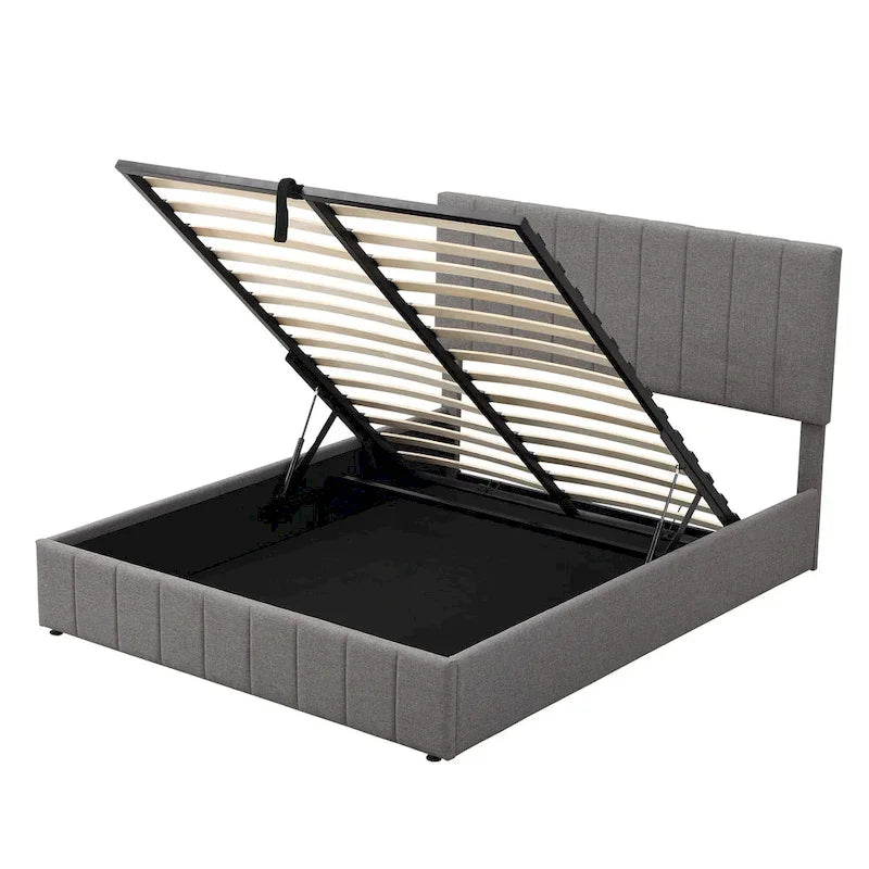 Gestoffeerd platformbed in queen-size met hydraulisch opbergsysteem - beige