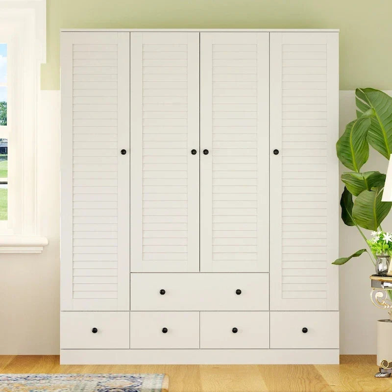Armoire-penderie blanche de 59 po de large, grande armoire autoportante