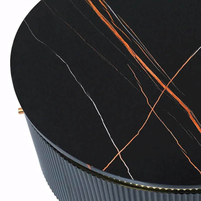 Table basse ronde moderne de 31,5 pouces avec grand espace de rangement dans le tiroir