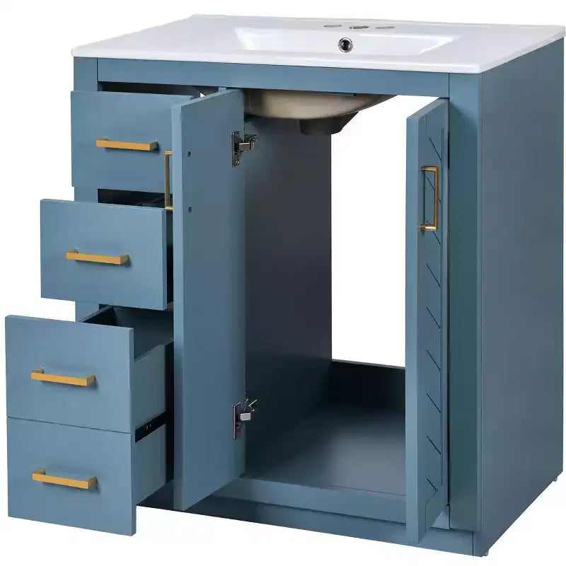 Meuble-lavabo de salle de bains simple de 30 pouces avec meuble et 3 tiroirs ??Noir / Bleu / Vert / Indigo / Blanc