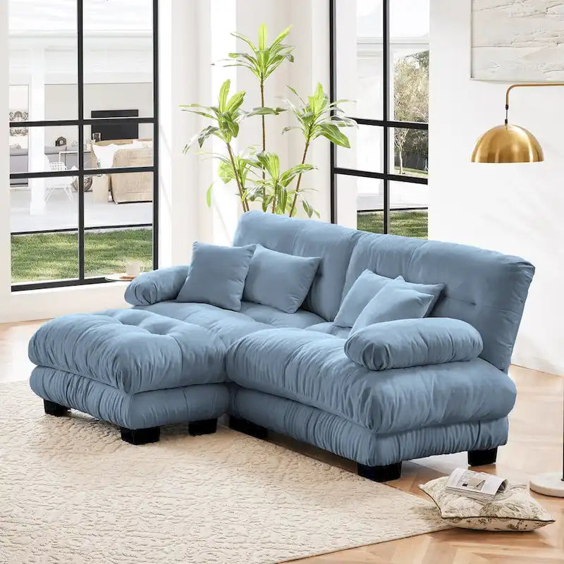 L-förmiges Zweisitzer-Sofa aus Chenille mit Lendenkissen