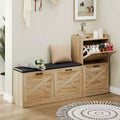 Banc avec 4 tiroirs rabattables et coussin d’assise rembourré, meuble à chaussures étroit en bois, idéal comme banc d’entrée pour le salon