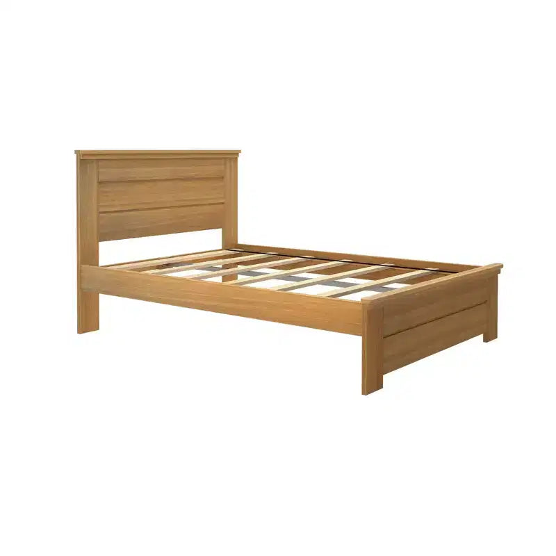 Plank+Beam vidéki stílusú franciaágykeret fejtámlával, tömörfa platformágy