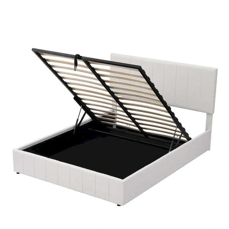 Gestoffeerd platformbed in queen-size met hydraulisch opbergsysteem - beige