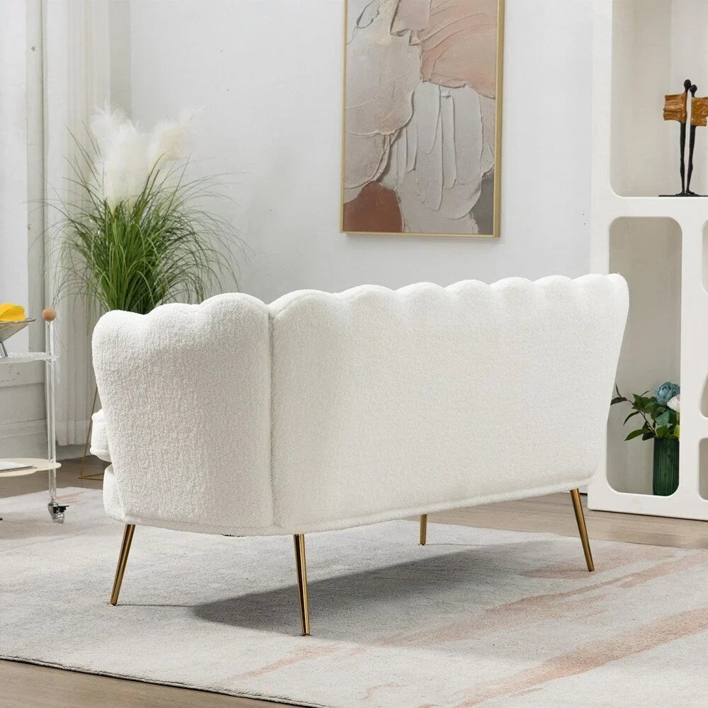 Kleines Mini-Sofa für zwei Personen mit goldenem Metallbein – 2 Sitzplätze