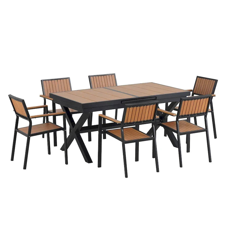 7-teiliges ausziehbares Esszimmer-Set mit ausziehbarem Tisch und 6 Armlehnstühlen