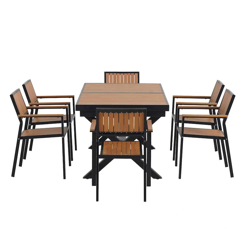 7-teiliges ausziehbares Esszimmer-Set mit ausziehbarem Tisch und 6 Armlehnstühlen