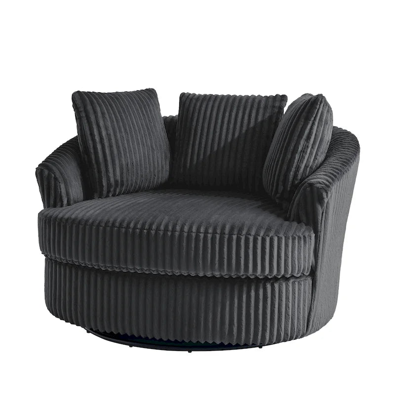 Fauteuil pivotant tonneau surdimensionné de 43 W en velours côtelé moelleux avec accoudoirs encastrés