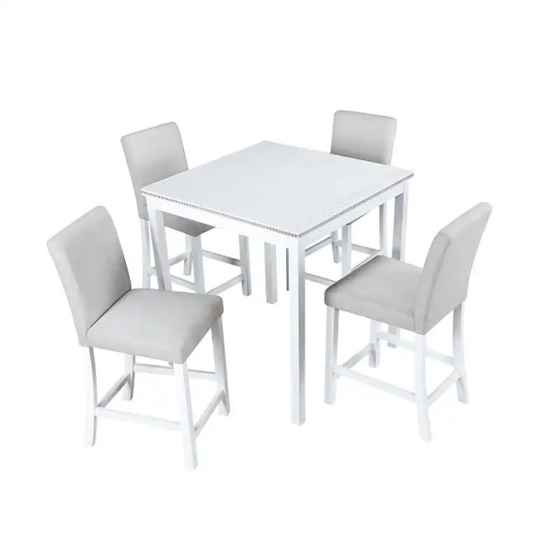 Ensemble de salle à manger moderne de 5 pièces avec table carrée à hauteur de comptoir et 4 chaises rembourrées