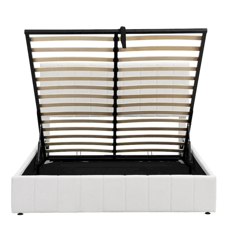 Gestoffeerd platformbed in queen-size met hydraulisch opbergsysteem - beige