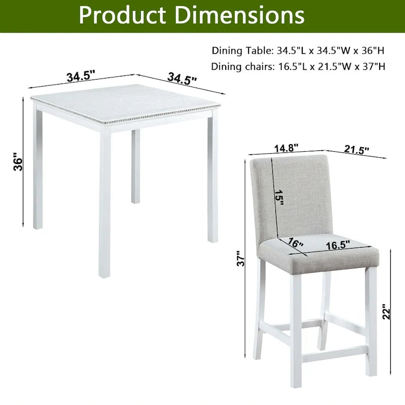 Ensemble de salle à manger moderne de 5 pièces avec table carrée à hauteur de comptoir et 4 chaises rembourrées