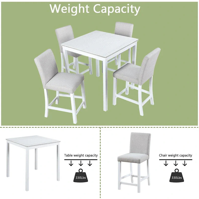 Ensemble de salle à manger moderne de 5 pièces avec table carrée à hauteur de comptoir et 4 chaises rembourrées