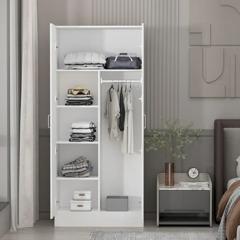 2-Door Wardrobe Armoires Freestanding Bedroom Armoire with Hanging Rod