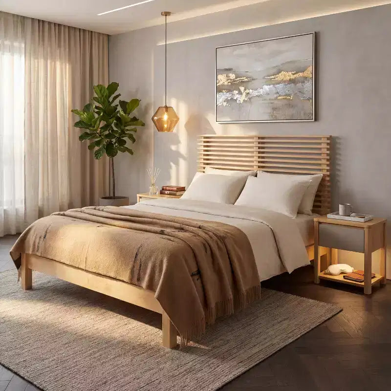 Christopher Knight Home Eunji modern fenyőfa ágykeret vízszintes lécezésű fejtámlával