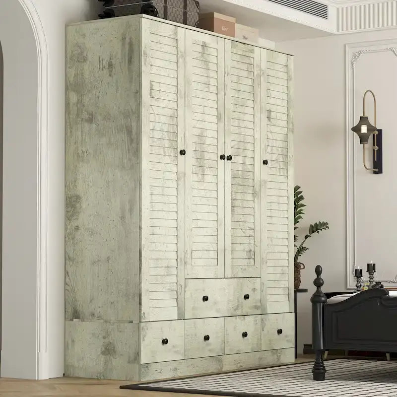 Armoire-penderie blanche de 59 po de large, grande armoire autoportante