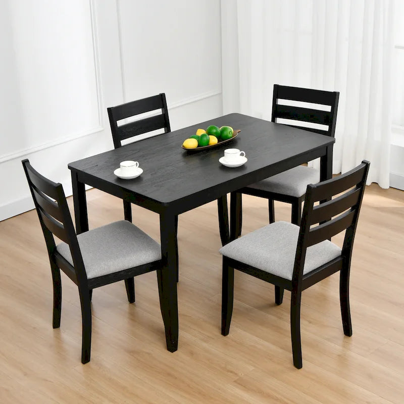 Ensemble de salle à manger 5 pièces en bois massif, table de 47 L (1 table + 4 chaises à dossier à barreaux)