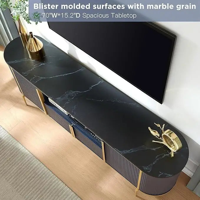 Moderner luxuriöser TV-Ständer, Entertainment-Center, mit Kunstmarmorplatte