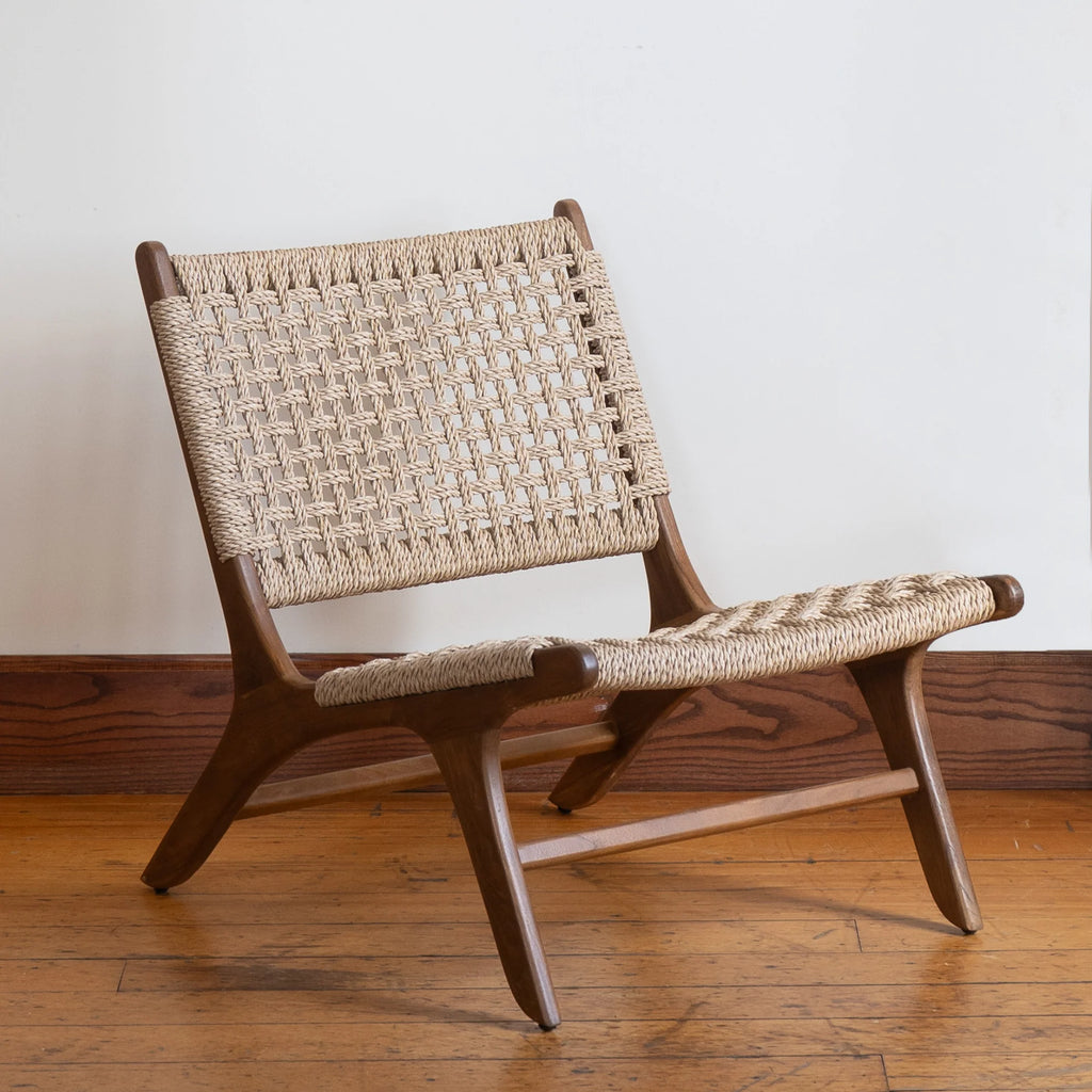 Fauteuil lounge rustique en teck tressé – extérieur