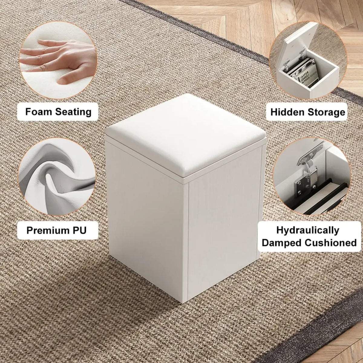 Table basse pliable à plateau relevable avec 4 tabourets et espace de rangement