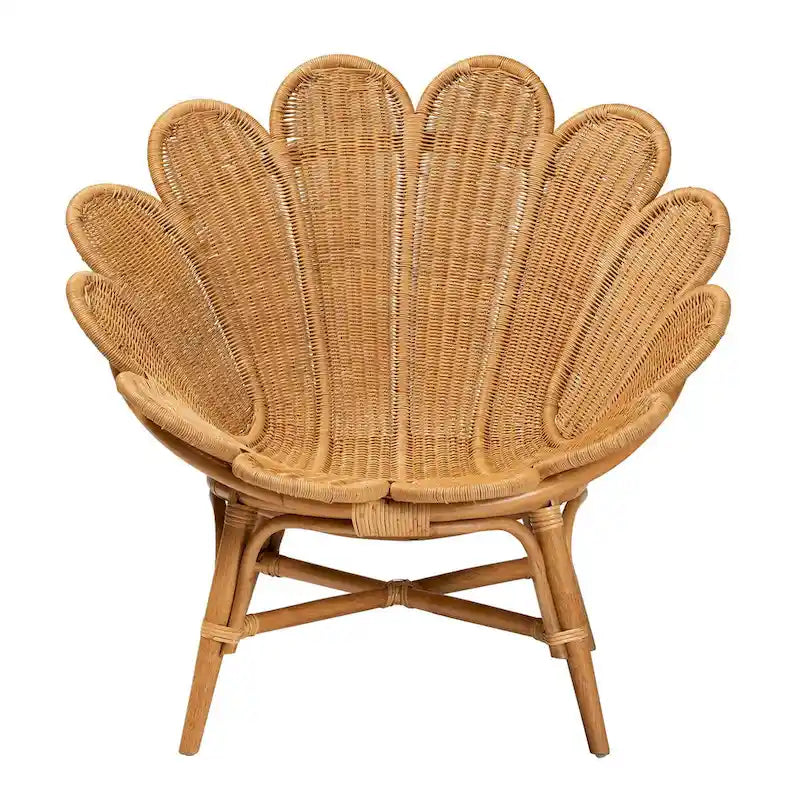 Blossom Boho-Akzentstuhl aus Honig-Rattan in Blumenform