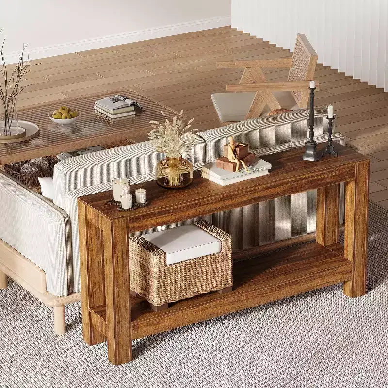 63 inch smalle houten haltafel met 2 laden voor woonkamer, gang of entree, decoratieve opberghaltafel