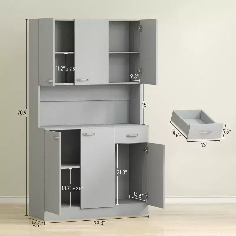 Meuble garde-manger de cuisine 71, meuble de rangement haut avec support pour micro-ondes, vaisselier de cuisine moderne, 3 étagères réglables pour le salon ou la salle à manger