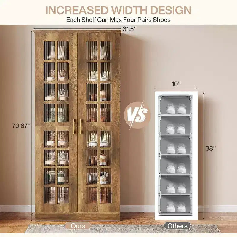 Lantine hoge schoenenkast met deuren, schoenenopbergruimte met 8 niveaus en verstelbare planken, moderne schoenenkast voor hal, garderobe of woonkamer, wit