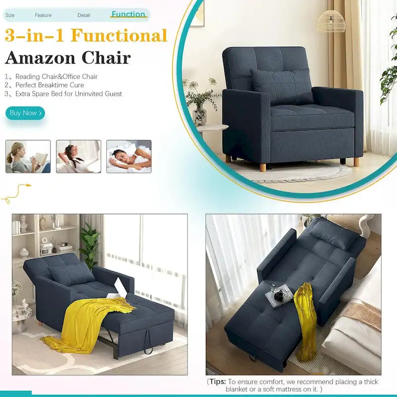 Fauteuil convertible 3-en-1 AECOJOY avec coussin et dossier réglable