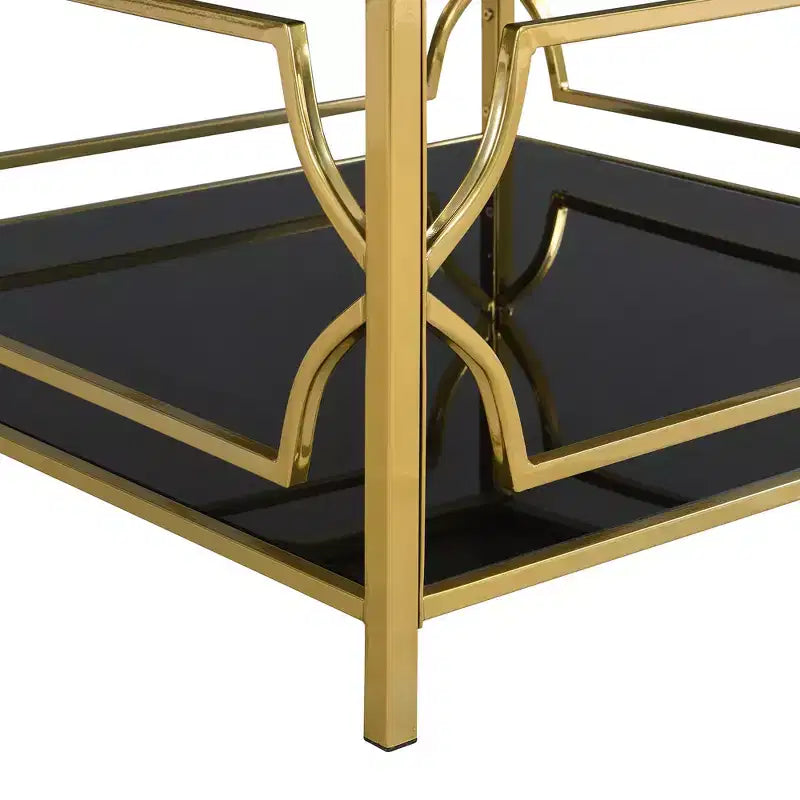 Merax vierkante salontafel met zwart of transparant glazen blad en tweelaagse displayplank