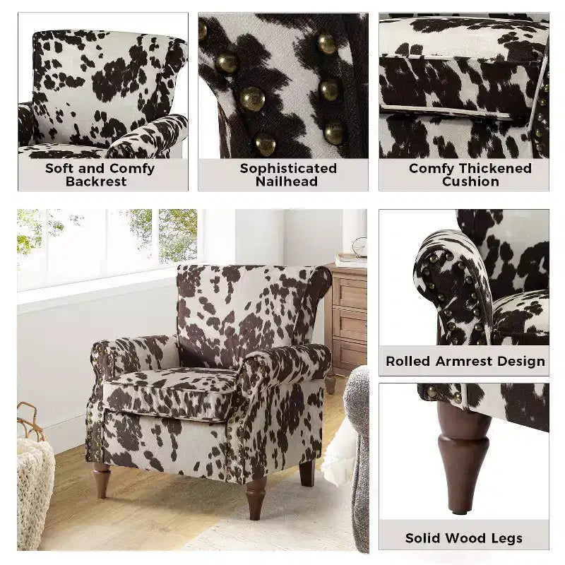 Sillón floral tradicional Araceli con estructura de madera, tapizado, respaldo alto con alas y acabado de tachuelas| ART OF LIVING DESIGNS