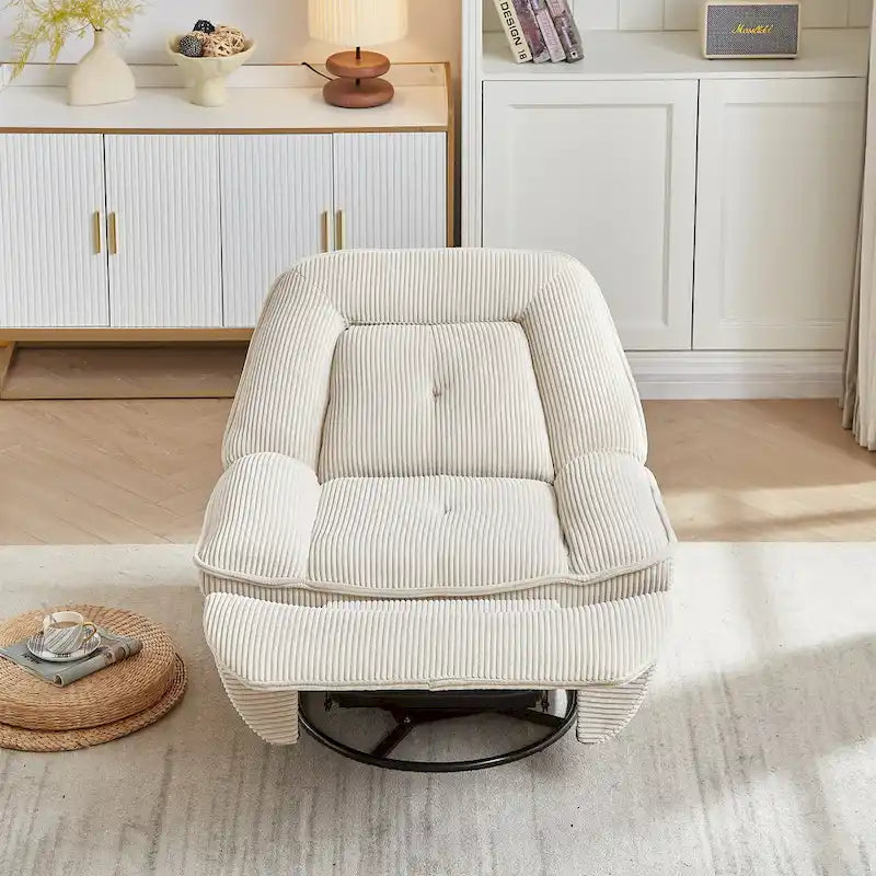 Fauteuil inclinable pivotant et berçant en velours côtelé, avec repose-pieds, pour le salon