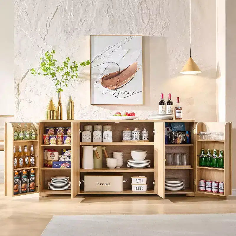 Buffet de cuisine avec 4 portes et étagères, grand buffet moderne, meuble de rangement, meuble de rangement pour coin café de 66 po